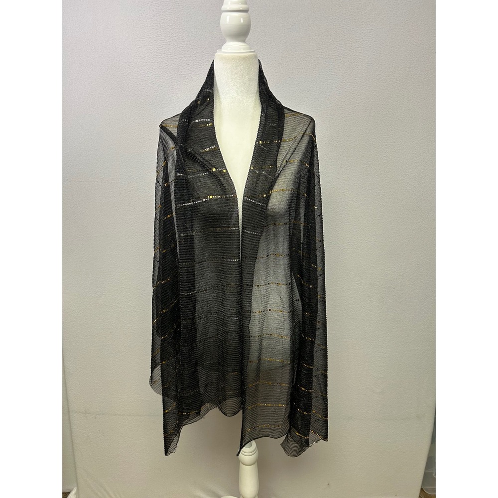 Glam Evening Unbranded Women OS Black Gold Sequin Pleated Sheer Wrap Scarf